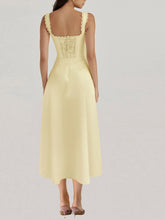 Scalloped V-Neck Midi Dress with Back Lace-Up OutfitFlow